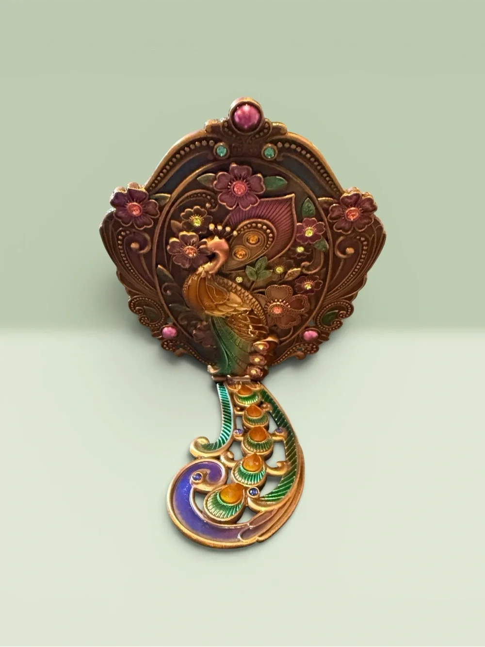 Crème Shop Ornate Peacock Enamel Hand Mirror
